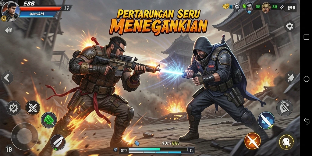 Tampilan gameplay E88 yang menegangkan dan dinamis.