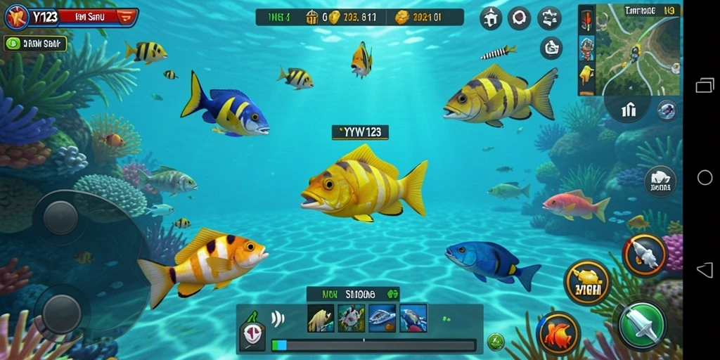 Tampilan gameplay menarik dari YY123 saat berburu ikan.